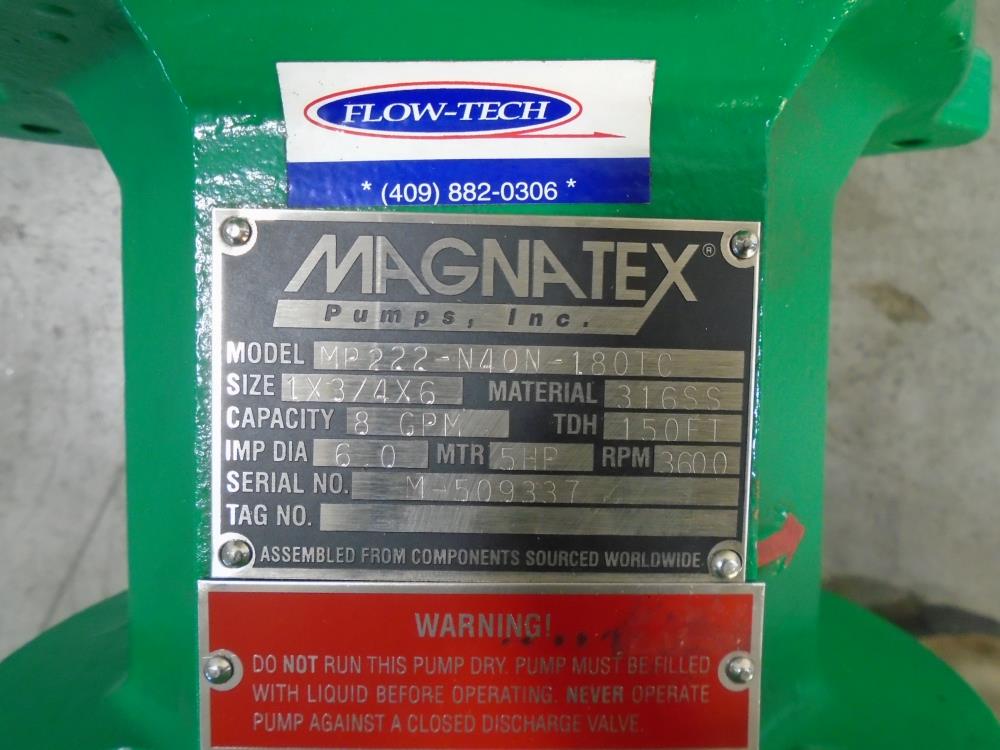 Magnatex 1" x 3/4" x 6" Stainless Mag-Drive Pump MP222-N40N-180TC